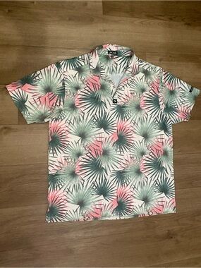 Bad Birdie Tropical Palm Polo - Pink & Green